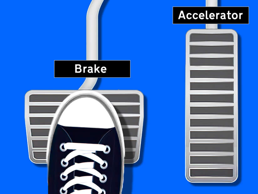 Tutorial for learner drivers explaining which pedal is the brake in an automatic car