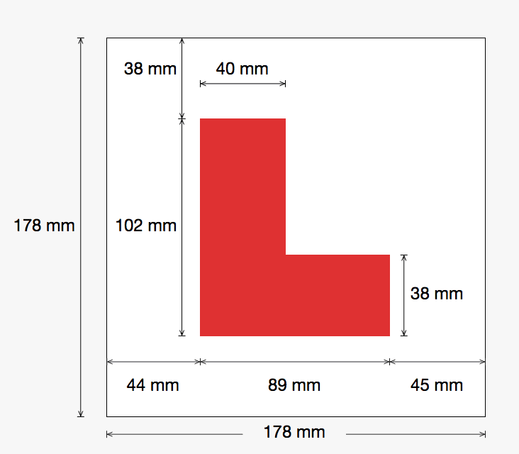 L plate legal size diagram