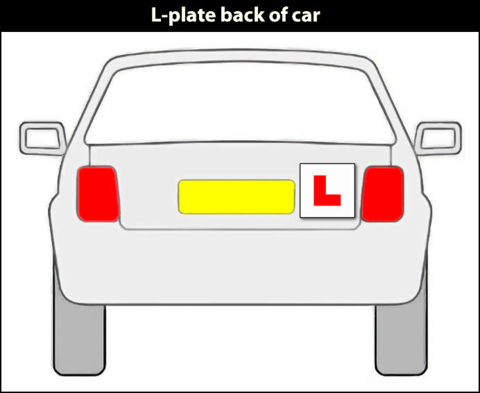 L plate on the back of a car