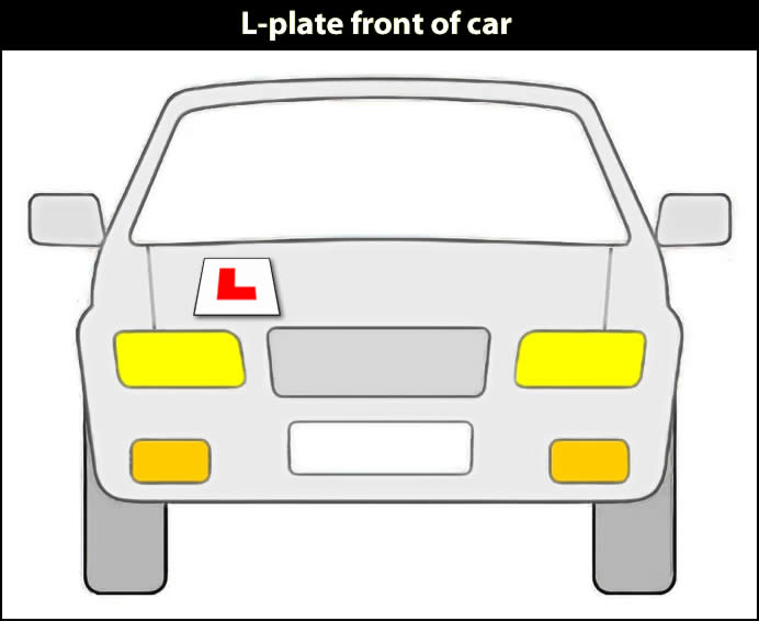 L plate on the front of a car