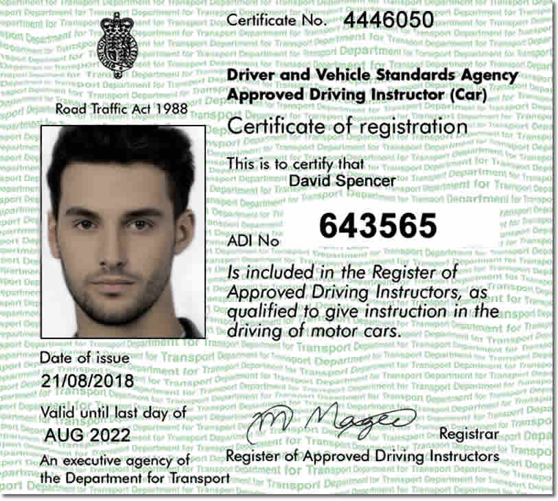Green ADI driving instructor licence 