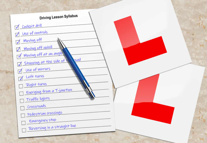 Driving lesson syllabus with L plates
