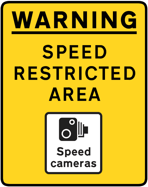 Speed restricted area road sign