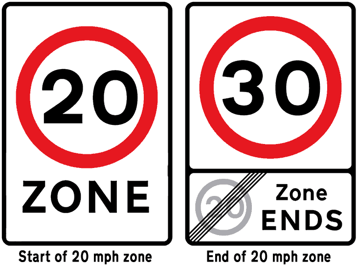 Speed restriction zone road sign