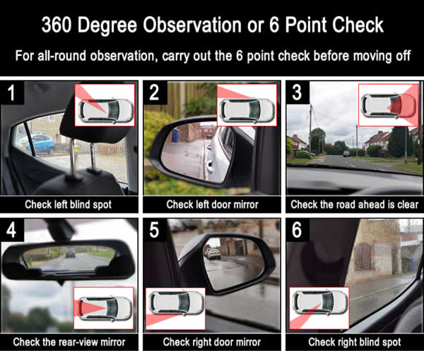 How to do the 360 degree, 6 point check when learning to drive
