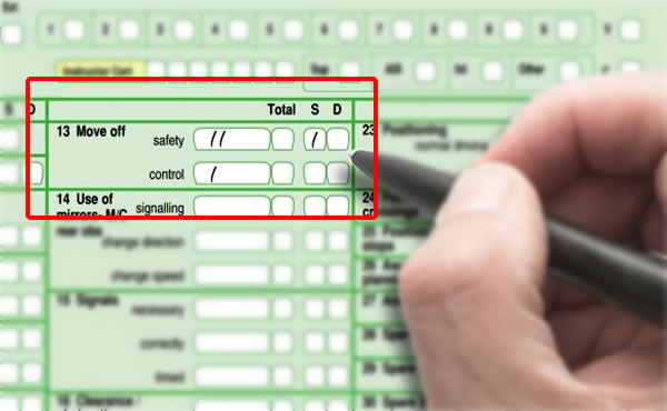 Number 13, 'Moving off' on the driving test report sheet