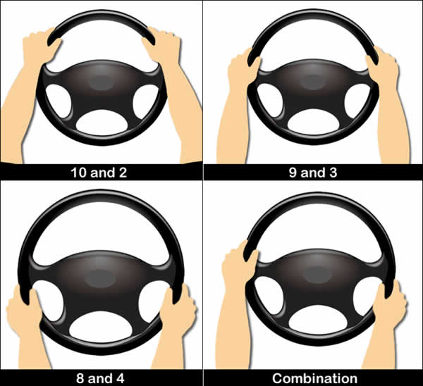 Steering wheel hand positions for learner drivers
