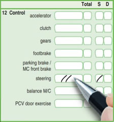 Faults recorded under the category of 'steering' on the driving test report