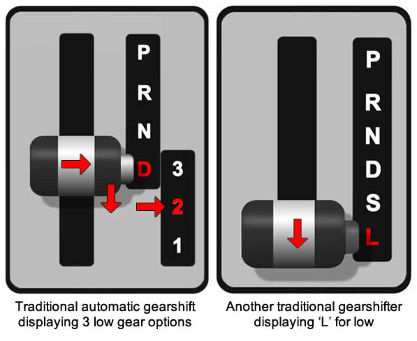 Traditional automatic gear shifters with the low gear option