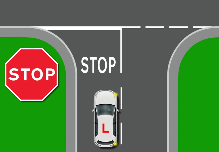 Stop junction road signs and road markings diagram