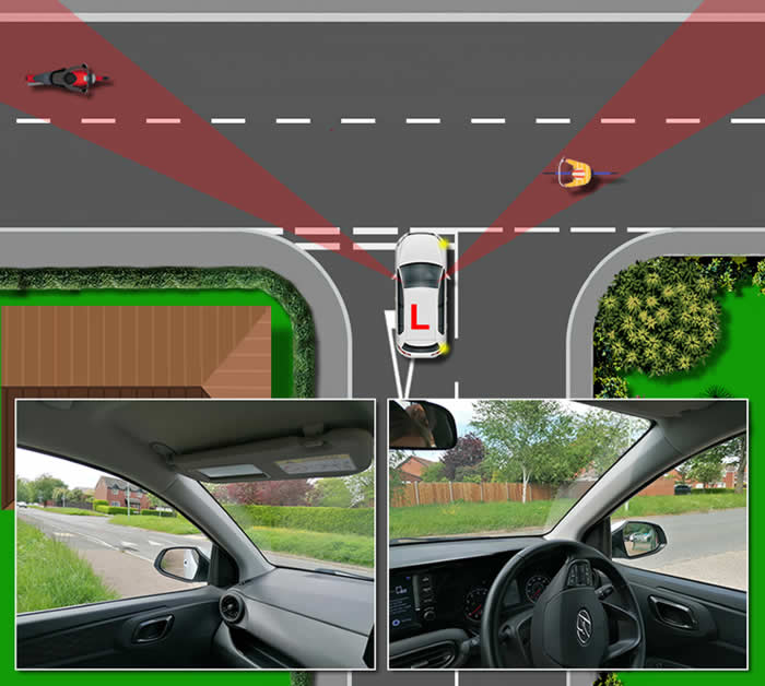 Blind spots at junctions caused by the car's A pillars either side of the windscreen