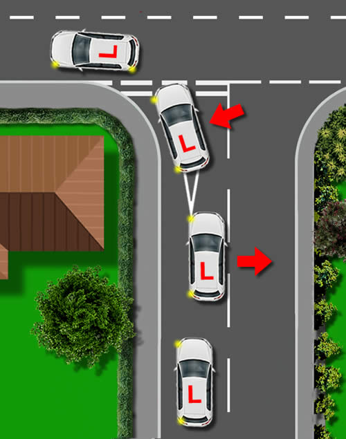 Positioning your car for a better turning radius at narrow T-junctions