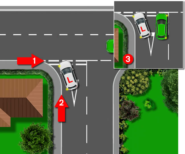 Correct road positioning when turning left at a T-junction