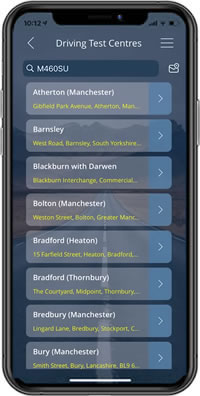 List of available test centres on the Driving Test Routes App
