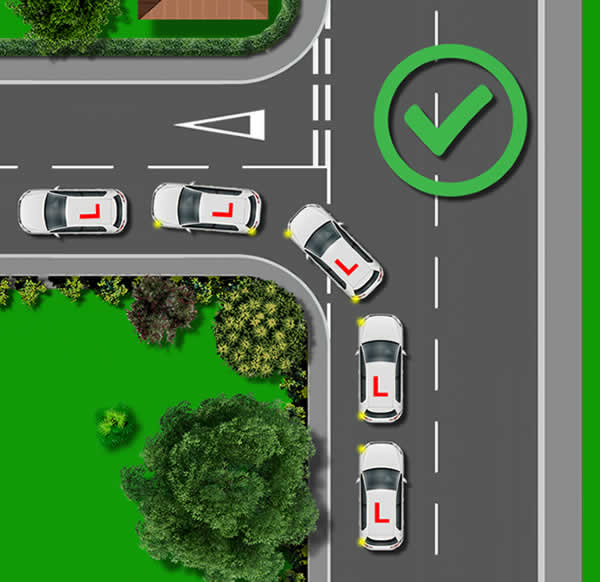 Diagram of a car in the correct road position for making a left turn