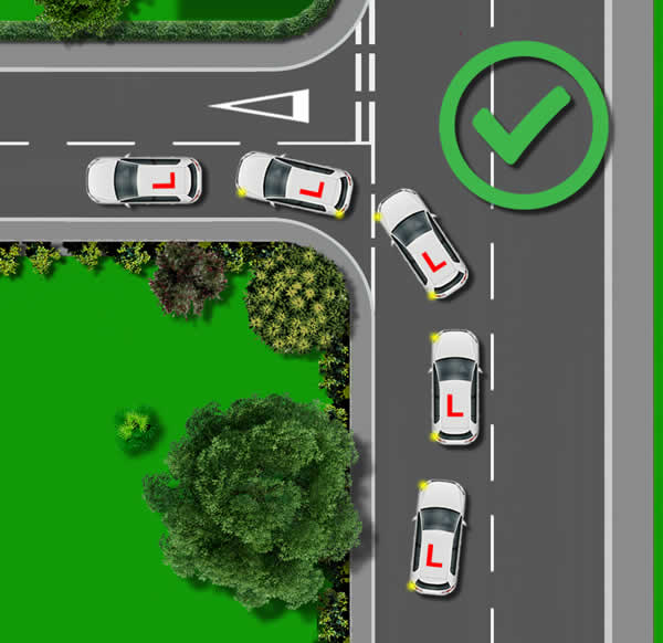 Diagram of car making a left turn into a narrow road