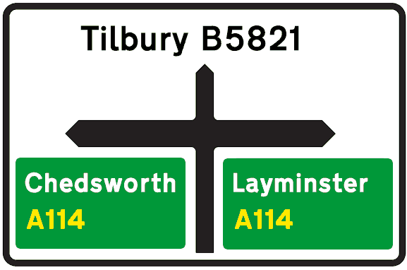 Non-primary 'B' road sign with directions to primary routes