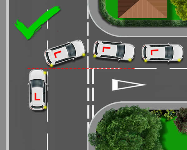 Correct point of turn road position for turning right