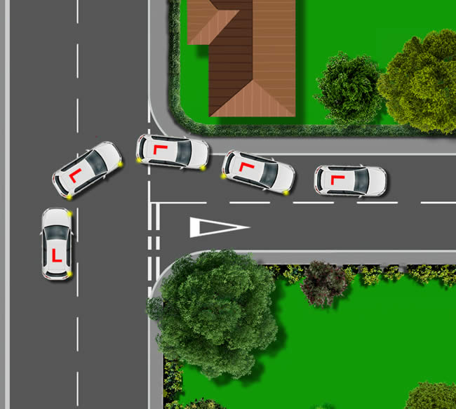 Diagram of a car mounting the pavement on a right turn