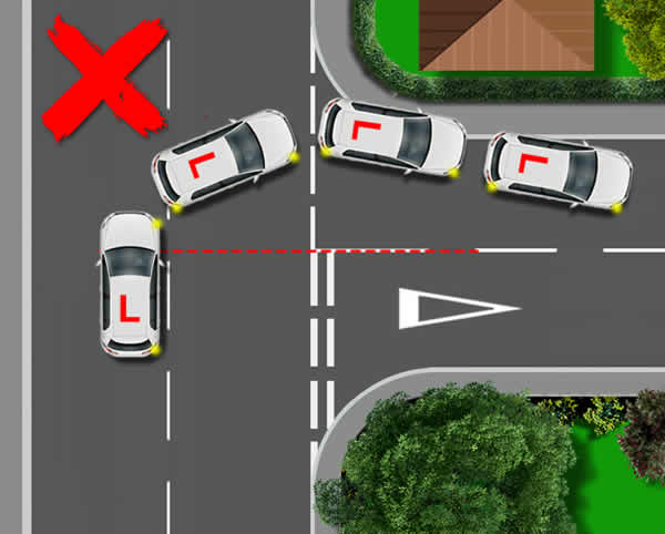 Driving past the point of turn and overshooting the junction